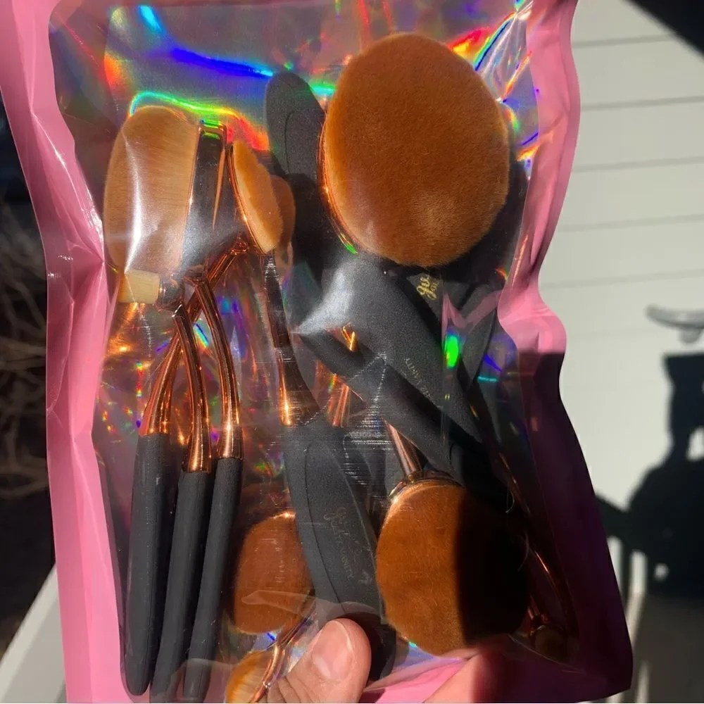 10 Piece Black & Rose Gold Oval Paddle Brush Set